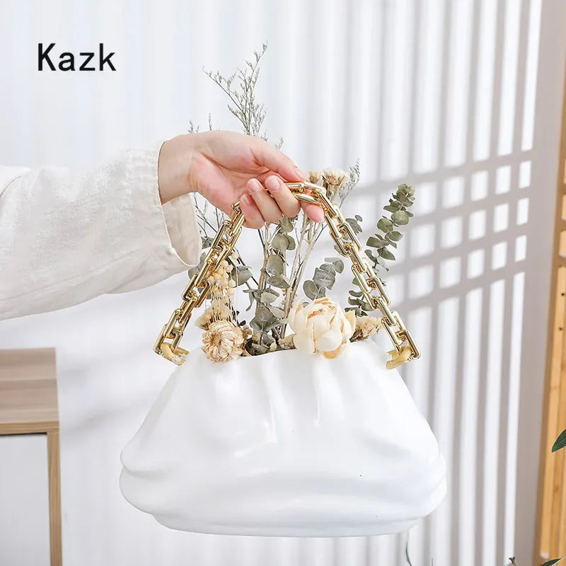 Creative Bag Bag Resin Flower Vase Light Luxury Home Decor Art Flower Arrangement Cloud Shaped Vases Living Room Decoration