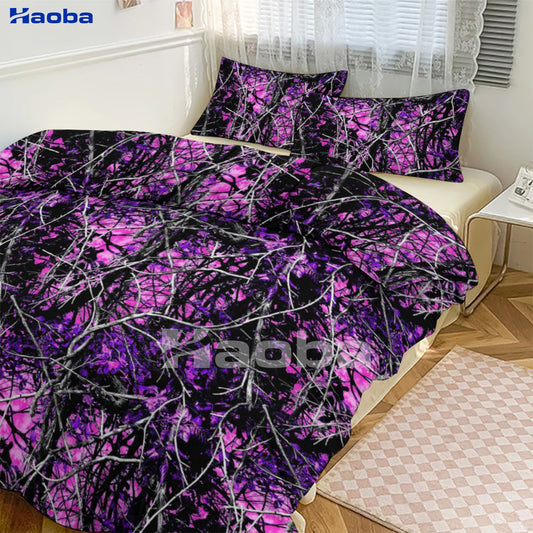 Purple Wildfire Camouflage Print Three Piece Bedding Set