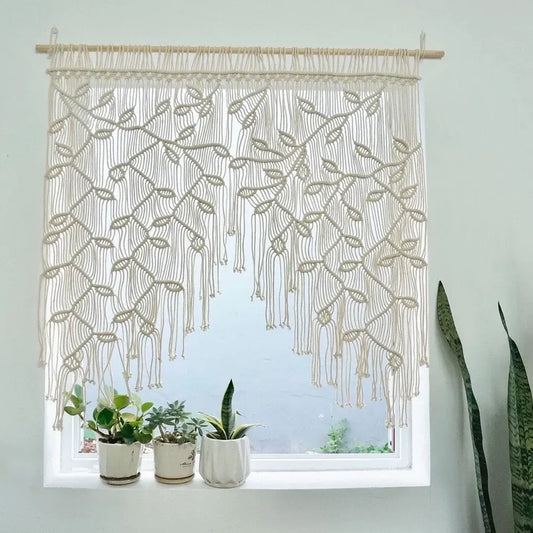 Hand-Woven Leaf Pattern Curtain (rod not included)