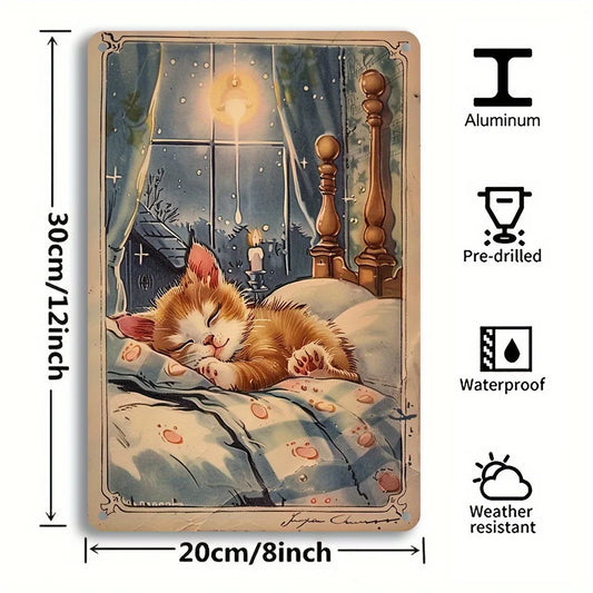 Metal Sleeping Cat Art Decor